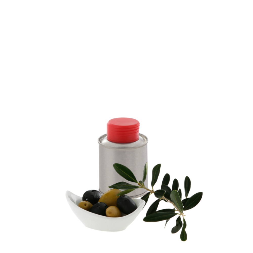 Edible oil bottles 52/59 silver 100 ml with red closure