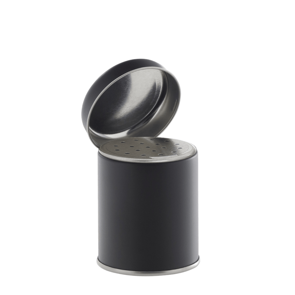 Spice shaker cans 56/65 black 135 ml with metal-shaker