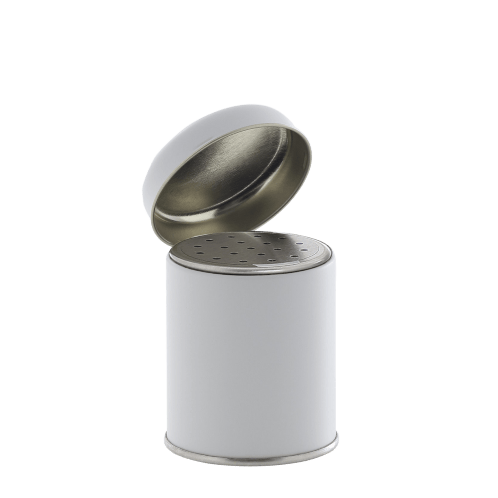 Spice shaker cans 56/65 white 135 ml with metal-shaker