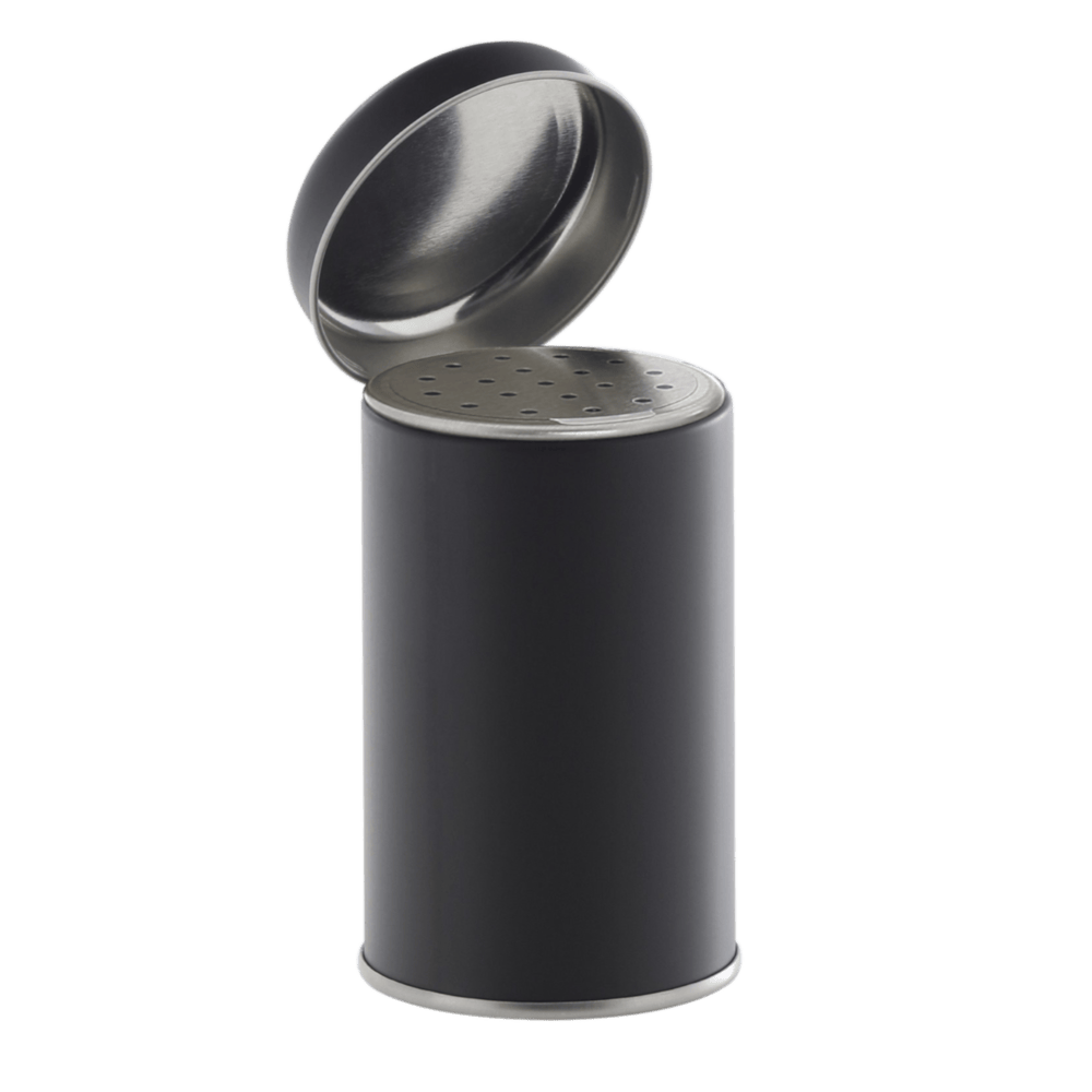 Spice shaker cans 56/90 black 175 ml with metal-shaker